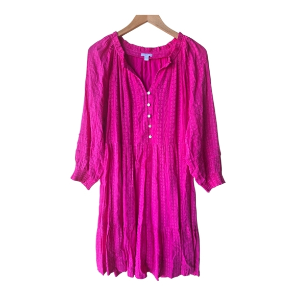 J Jill Vibrant Pink Dress Size 2X Plus Long Sleeves Popover Feminine - Picture 1 of 13